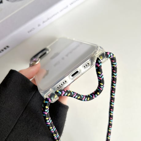 ストラップ付クリア iphone15/15proケース 肩掛け紐 iPhone14pro/13/12promaxカバー  使いやすい 黄ばまない [M4145]