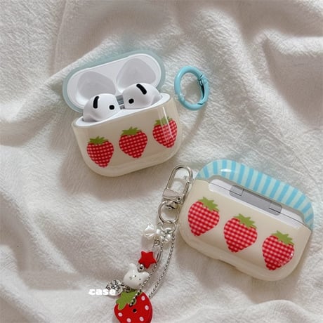 イチゴ柄 Airpods4ケース 大人可愛い Airpods3/Pro2ケース airpodspro2カバー  ストラップ/リング ガーリーファッション[M5266]