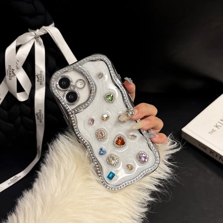 宝石 iPhone16/16proケース うねうね ジュエリー アイフォン15promax/14/13proケース 大人可愛い 女子力UP 丈夫[M5095]