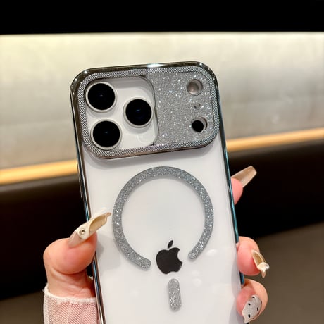 キラキラカメラ枠 iPhone17/17Proケース MagSafe対応 ラメライン iPhone17ProMax/Airケース 耐衝撃 高級感 [M5730]