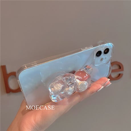 熊グリップ ハート型 iphone13/12promaxケース 透明iphone11/xsmaxカバー  スタンド・リング一体型  オシャレ キラキラ プレゼントにおすすめM1317