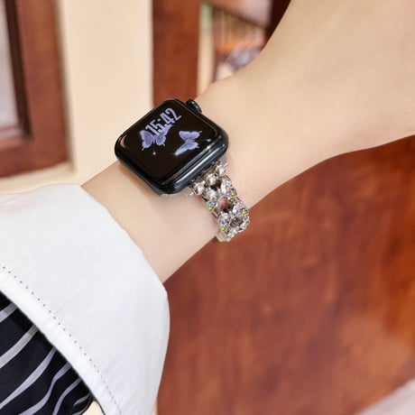 ダイヤ蝶 アップルウォッチバンド 装着しやすい AppleWatch10/9 バンド高級感Ultra series8 7 6 5 4  3 2 SE SE2 おしゃれ[M6261]