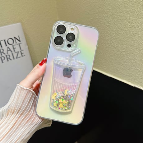 【iPhone16】動く氷/レモン iphone15/14proケース グリッター入り液体 iphone13/12カバー キラキラグラデーションカラー レンズフィルム付 人気品[M3122]