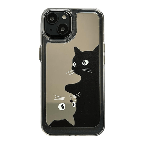 鏡付 ねこちゃん iPhone15/15proケース 可愛い iPhone14/13pro/12ケース 便利 丈夫 ギフトにおすすめ[M3998]