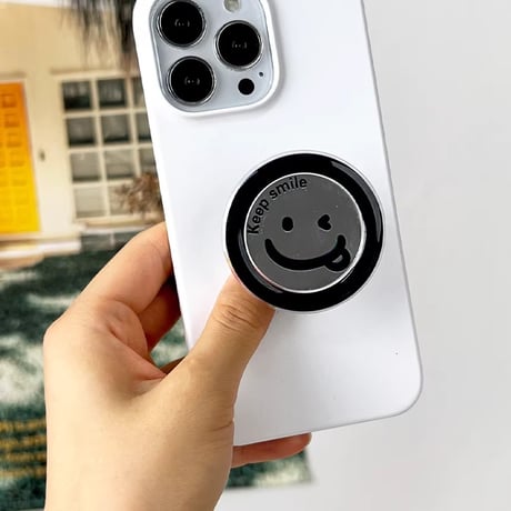 笑顔ミラー 鏡スマホグリップ  お揃い シック スタンド 可愛い 粘着タイプ 可愛い 実用 全機種対応 ギフトにおすすめ[M3946]