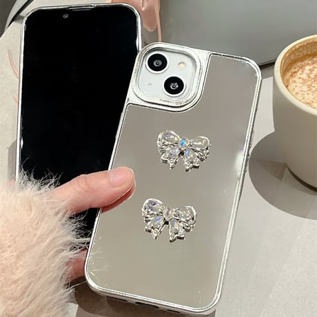 おしゃれミラーiPhone15/15proケース 女子力アップ iPhone14pro/13/12カバー 可愛い ハンドメイド 丈夫[M4186]