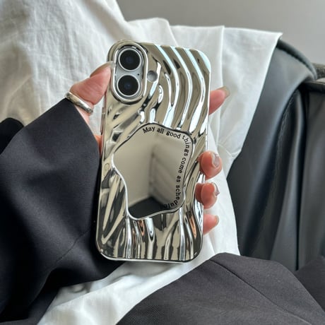 ミラー iPhone16/iPhone16Plus/16Proケース おしゃれ 水紋 アイフォン15Pro/14pro/13/12カバー メッキ シック[M4717]