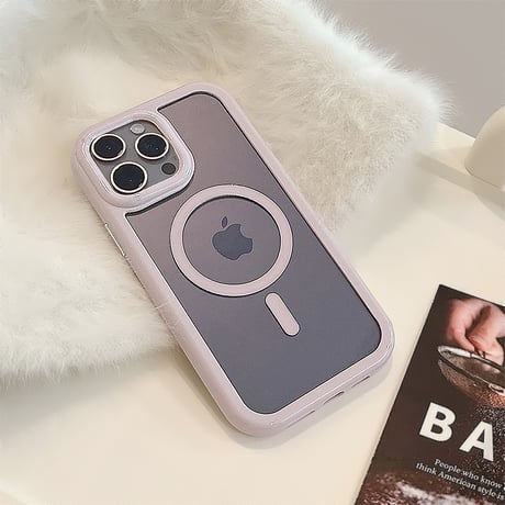 MagSafe対応 iPhone15/15Proケース ピンク パープル 淡色系 iPhone14Pro/13/12カバー 丈夫黄ばまない 女子力アップ [M3733]