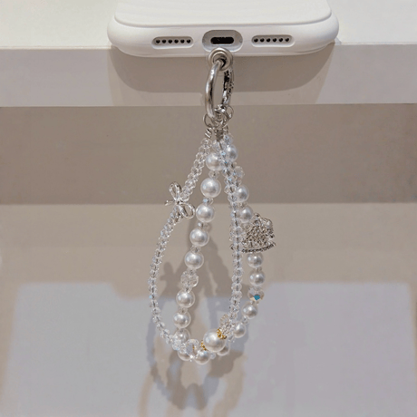 きれい パールスマホストラップ リボン 高級感 チェーンストラップ  キラキラ バック/キーチェーン ファッション 美しい エレガント オシャレ[M5781]