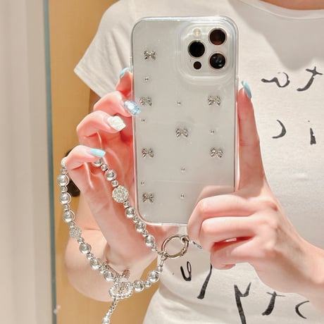 ガールズに人気 iphone15/15proケース  立体リボン ラメ入り iphone14/13pro/12/11カバー  可愛い 綺麗チャーム付き[M4485]