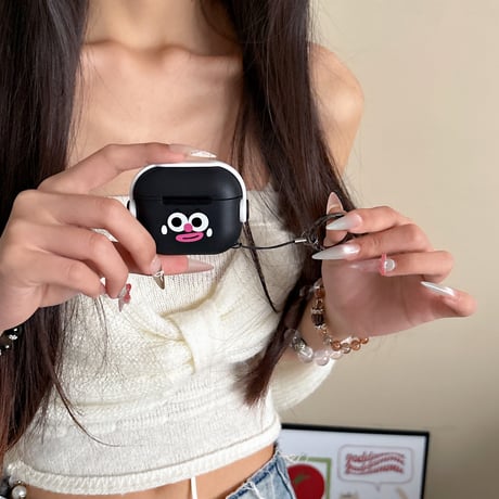 可愛い顔 Airpods4ケース スタンド付 AirpodsPro2ケース airpods3/2カバー  リング付 耐久性ある [M5292]