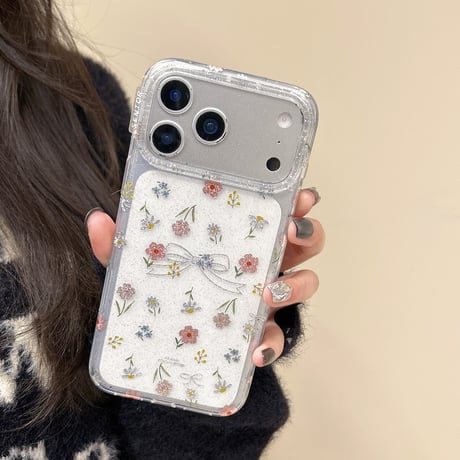 キラキラリボン iPhone17pro/17ケース 甘めコーデ ハート型ダイヤ iPhone16promax/15proケース  女子力高い[M6145]
