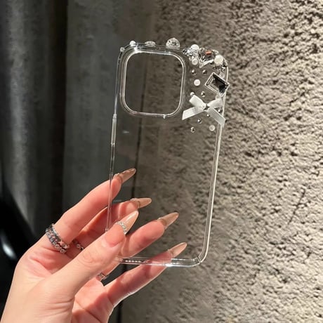 ダイヤ/パールデコ アイフォン16pro/16ケース  高級感 クリア iPhone15pro/14/13pro/12カバー 大人可愛い 夏に人気[M5260]