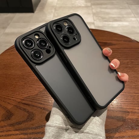 指紋防止 iphone14/15promaxケース  半透明アイフォン12pro/12カバー ブラック系 肌にやさしい 頑丈耐衝撃 [M3280]