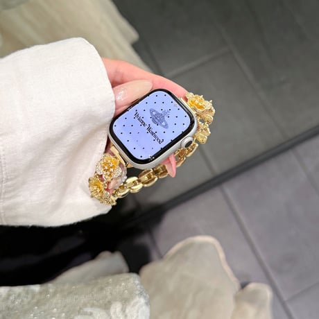 ダイヤ花  AppleWatchバンド キラキラ感たっぷり AppleWatchベルト Series 11/10/9/8 SE3/2  Ultra3/2/1 メタルリック 上品[M6467]