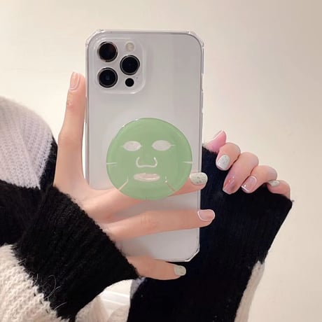 シートパックマスク スマホグリップ ３色   全機種対応 折り畳み式グリップトーク  ポップソケット  スタンド機能付き キュート ツヤカラーM1124