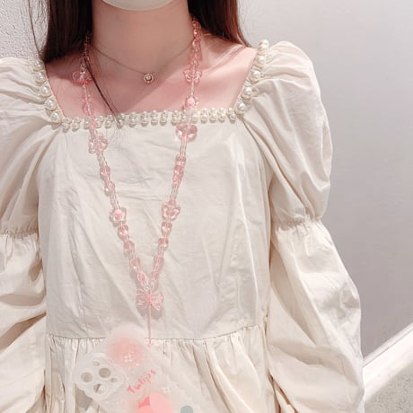 ストラップ 首かけ ローグストラップ キラキラ 手つくり 真珠 ハンドメイド おしゃれ綺麗  便利  airpods/スマホストラップ  女子力アップ  落下防止  頑丈 [M3071]
