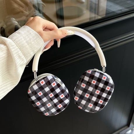 韓国風 AirPodsMaxケース チェック柄/ハート柄 かわいい エアーポッズ マックス専用カバー 女子力高い 質感いい[M4845]