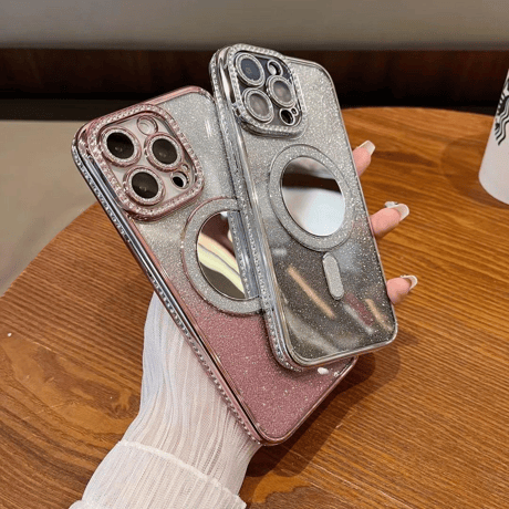 ミラー iPhone16/16Proケース  ジュエリー iPhone15pro/14/13Proカバー Magsafe対応 キラキラインナーシート付 人気品[M4587]