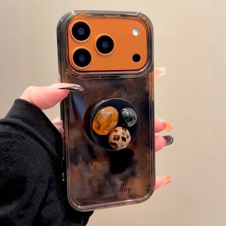 琥珀色 iPhone17pro/17ケース 宝石デコグリップ iPhone17promax/16Pro/15カバー お洒落 秋冬ファッション[M5808]