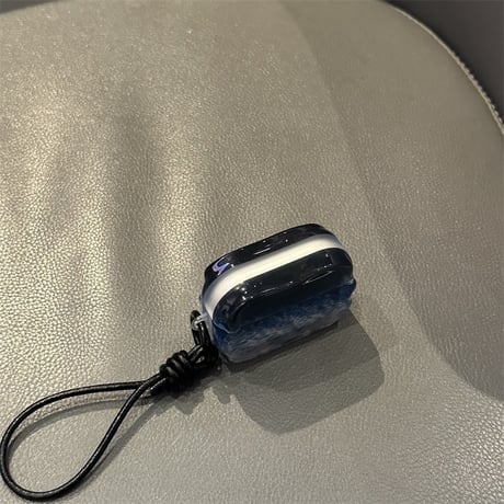 海の波 Airpods Pro3 ケース グラデーションブルーカラー Airpods４カバー  エアポッズプロ2  ストラップ付 シック おしゃれ 耐衝撃[M6042]
