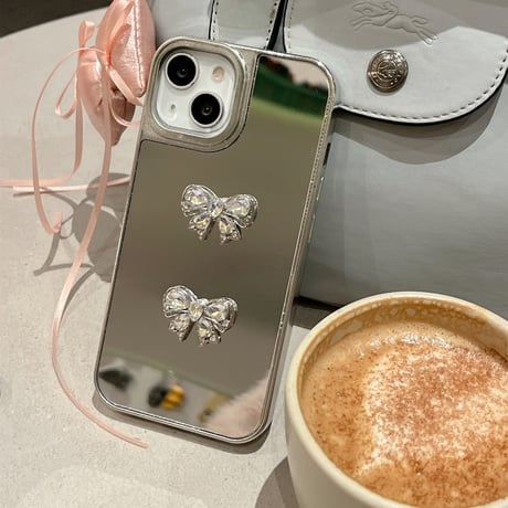 おしゃれミラーiPhone15/15proケース 女子力アップ iPhone14pro/13/12カバー 可愛い ハンドメイド 丈夫[M4186]