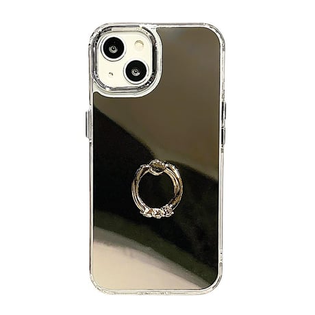 リング付ミラーiPhone16/16Pro/15Proケース 丈夫 iPhone14Pro/13/12カバー 高級感 高機能 便利 [M3918]