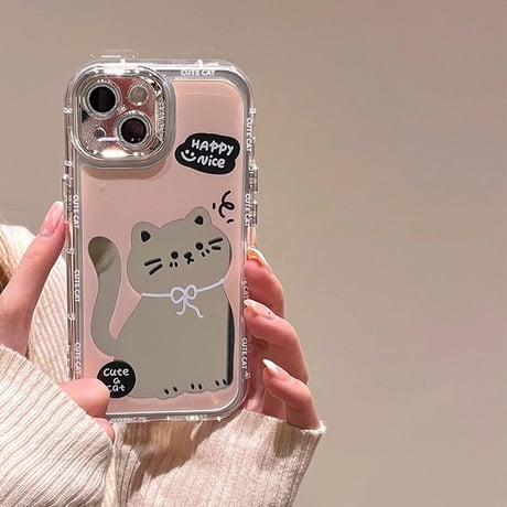 猫鏡付 iPhone15/15proケース キラキラレンズフィルム iPhone14/13pro/12ケース かわいい 女子力アップ[M4119]