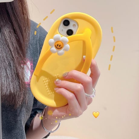 ゴム草履 iphone13/12proケース 笑顔の花サンダル iphone14/11カバー  超キュート 頑丈耐衝撃 夏に人気品 [M1986]