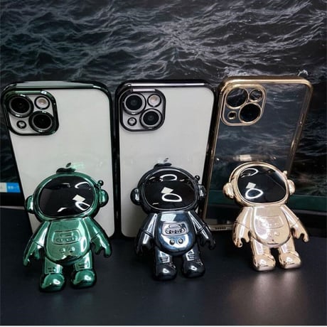 宇宙飛行士スタンド iphone14plus/14promaxケース  メッキ クリアアイフォン13/12/11proカバー カッコイイ 可愛い 実用[M2235]