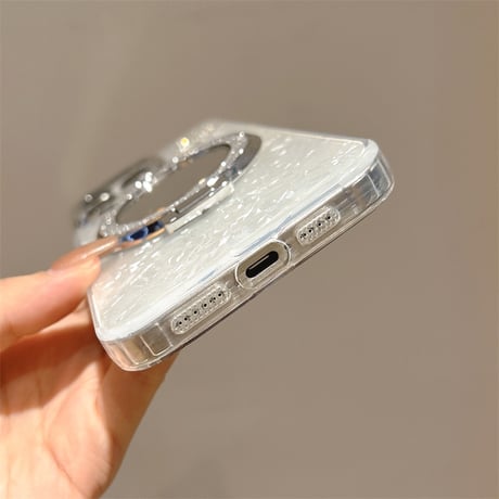 鏡リングスタンド iPhone17/17proケース ジュエリー蝶シェル風 iPhone16pro/15/14proカバー オシャレストラップ 多機能 [M5603]