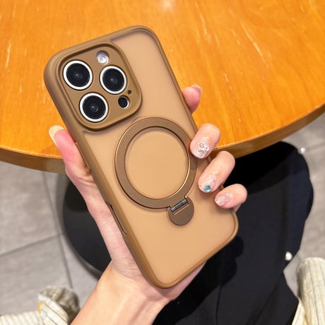 指紋防止 iPhone16Pro/16Promaxケース 360度回転スタンド MagSafe iPhone15pro/14proカバー 丈夫 デザートチタニウム[M4653]