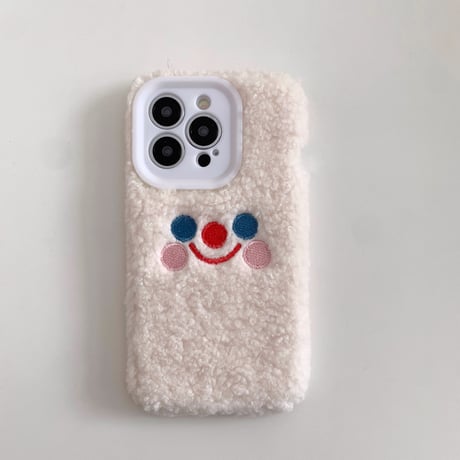 ファー 笑顔 iphone15/15Proケース  刺繡入り iPhone14/13/12Proカバー  かわいい 秋冬人気アイテム 手さわりいい[M3590]