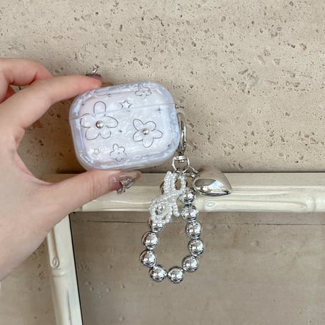 花柄 Airpods 4ケース ハートストラップ Airpodspro2/proカバー Airpods第3/2世代 かわいい シェル風 プレゼントにおすすめ[M5065]