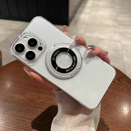 クリア iPhone15pro/15promaxケース MagSafeリングスタンド付 iPhone14pro/13/12カバー 黄ばまない 薄型 [M4127]