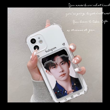 instagram風カード入れ付 iphone12/11promaxケース クリア iphonexr/SE2カバー 可愛い  カード／写真／メモを入れる M880