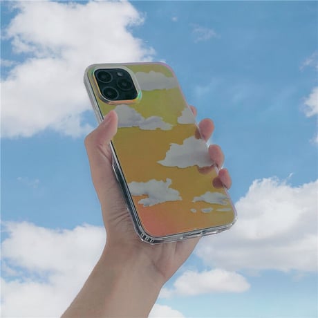 透明雲柄 iphone12/11ケース  キラキラ空柄 アイフォンSE2/XS/8カバー ツヤ感 オーロラ光るインスタ映え可愛いM423