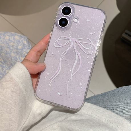 リボン柄 iphone17/17proケース  キラキラ感 ラメ アイフォン17promax/Air/16/15カバー  可愛い ソフトケース[M5882]