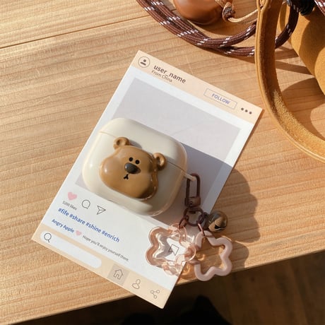 熊ちゃん Airpods 4ケース 可愛い Airpodspro2/proカバー Airpods3/2 キーチェーン付 ギフトにおすすめ[M4864]