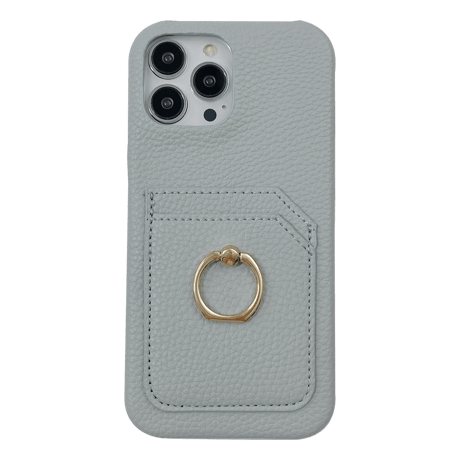 カード入れ2個 アイフォン14pro/14plusカバー リング付き iPhone13mini/12/11proケース レザー製 ハードケース  シンプル 実用 [M2545]