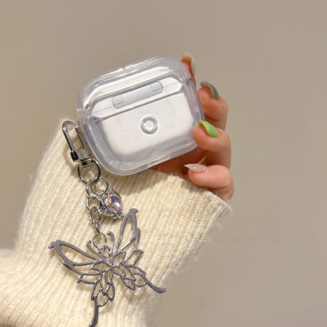 女子力高い Airpods 4ケース ダイヤ蝶 Airpodspro2/proカバー  Airpods3/2 チョウキーホルダー めっちゃ可愛い 丈夫[M5043]