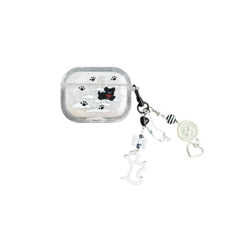 雪で遊ぶ犬ちゃん Airpods4/Pro3ケース 流れ砂入り Airpods 3カバー  AirpodsPro2/1  キーホルダー付 可愛すぎ ギフトにおすすめ [M6072]
