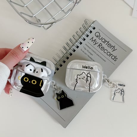 猫ちゃん AirpodsPro3ケース  ペアお揃い Airpods4/3カバー pro2/Pro1ケース 可愛いキーホルダー付 シェル風[M6415]