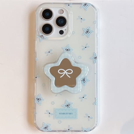 ミラーグリップ iPhone16pro/16ケース リボン柄 iphone15pro/14/13promaxカバー 可愛い 淡色[M5485]