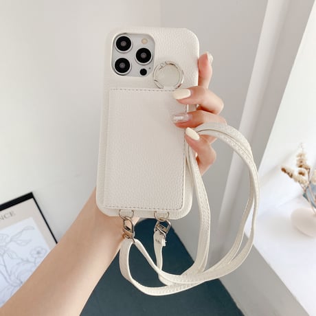 鏡 カード入れ4個 アイフォン15/14proケース 革製 iPhone13mini/12/11カバー リング/肩掛けストラップ 高品質シック 12色[M3260]