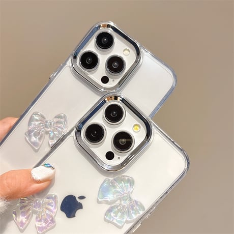 キラキラリボン iPhone16pro/16promaxケース クリア iPhone15pro/14/13カバー 大人可愛い [M4956]