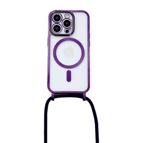 ショルダー付 iPhone15/15Plus/15Proケース  MagSafe対応 iPhone14/13Proクリアカバー メッキソフトケース[M3640]