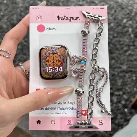 オシャレ Applewatchバンド Series10/9/8/7/6 タロットカード  宝石ビーズ  アップルウォッチチェーン Ultra2/1/SE2 きれい ガールズファッション[M5672]