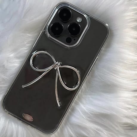 リボンiPhone15/15Proケース  高透明 iPhone14Pro/13proカバー シンプル 高級感 女子力アップ[M3926]