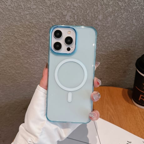 ブルー iPhone15pro/15promaxケース  ガラス 高透明 iphone14promax/13proカバー MagSafe対応 丈夫 シンプル高級感[M3985]
